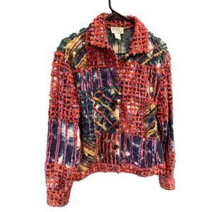 Minnie's Closet Womens Patchwork Jacket M Red Purple Crochet Boho Hippie Cotton